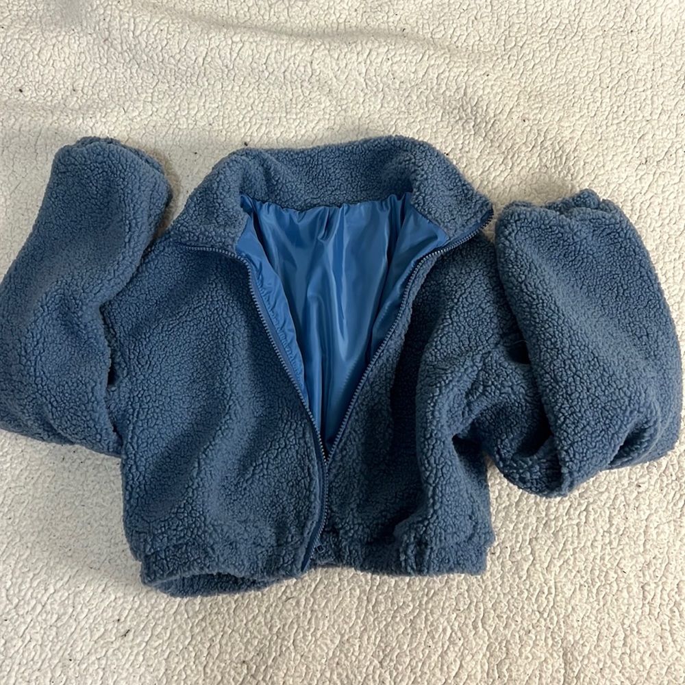 Shein zip up crop teddy jacket